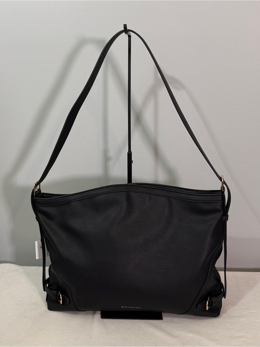 Bostanten Black Vegan Leather Tote Crossbody Shoulder Bag Adjustable Strap